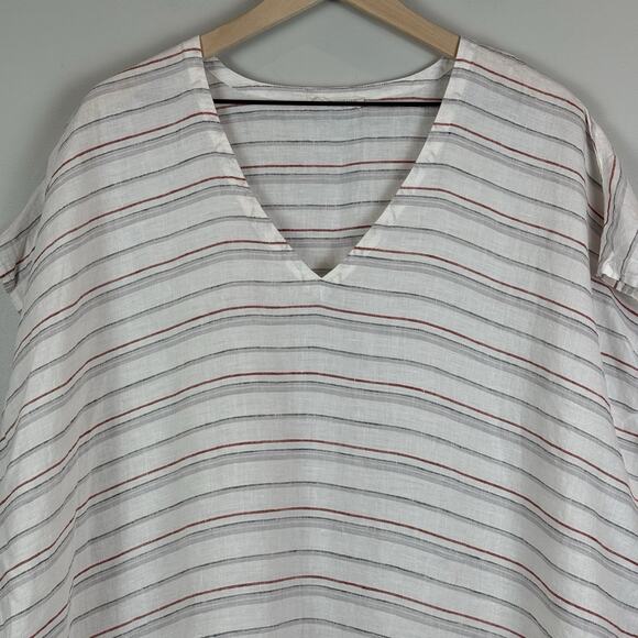 Eileen Fisher Organic Linen Tunic Top XL Striped Poncho Kaftan Beach Coastalcore - Picture 4 of 8